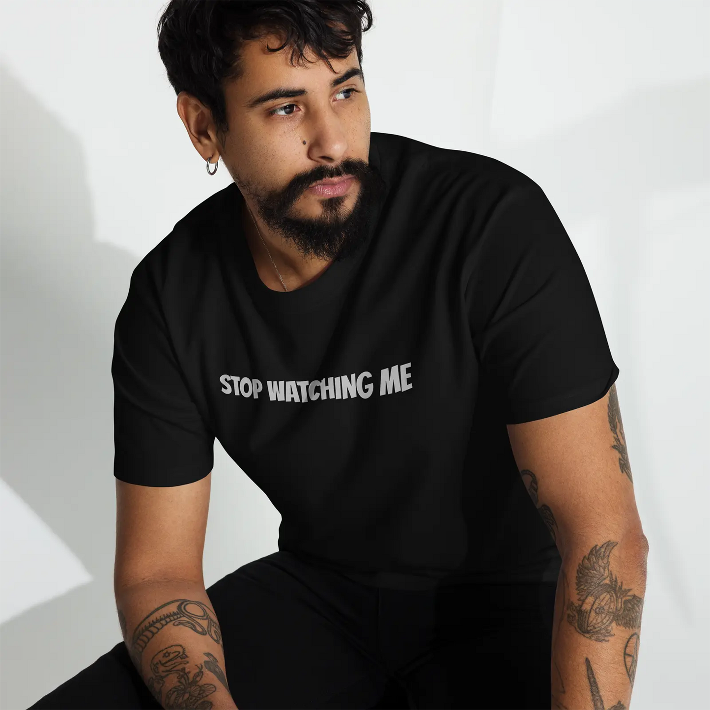 STOP WATCHING ME — Boundary Tee • Jet Black